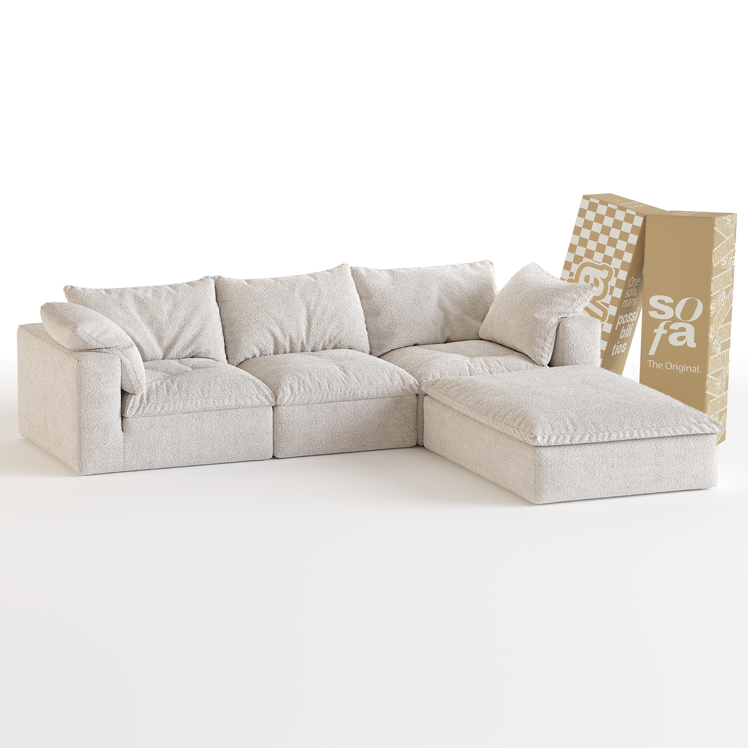 <tc>The growing sofa</tc> Sienna 3 zitplaatsen + 1 chaise in Boucle - Linnen