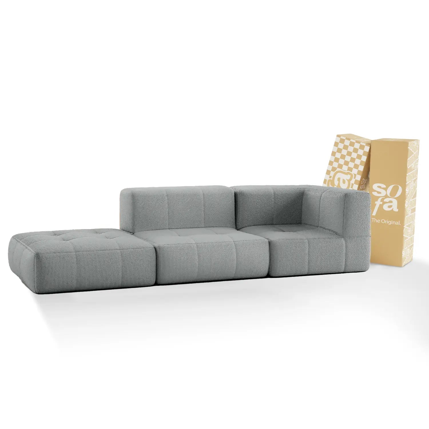 <tc>The growing sofa</tc> modulaire 2-zitsbank in bouclé 1 arm met chaise longue - grijs