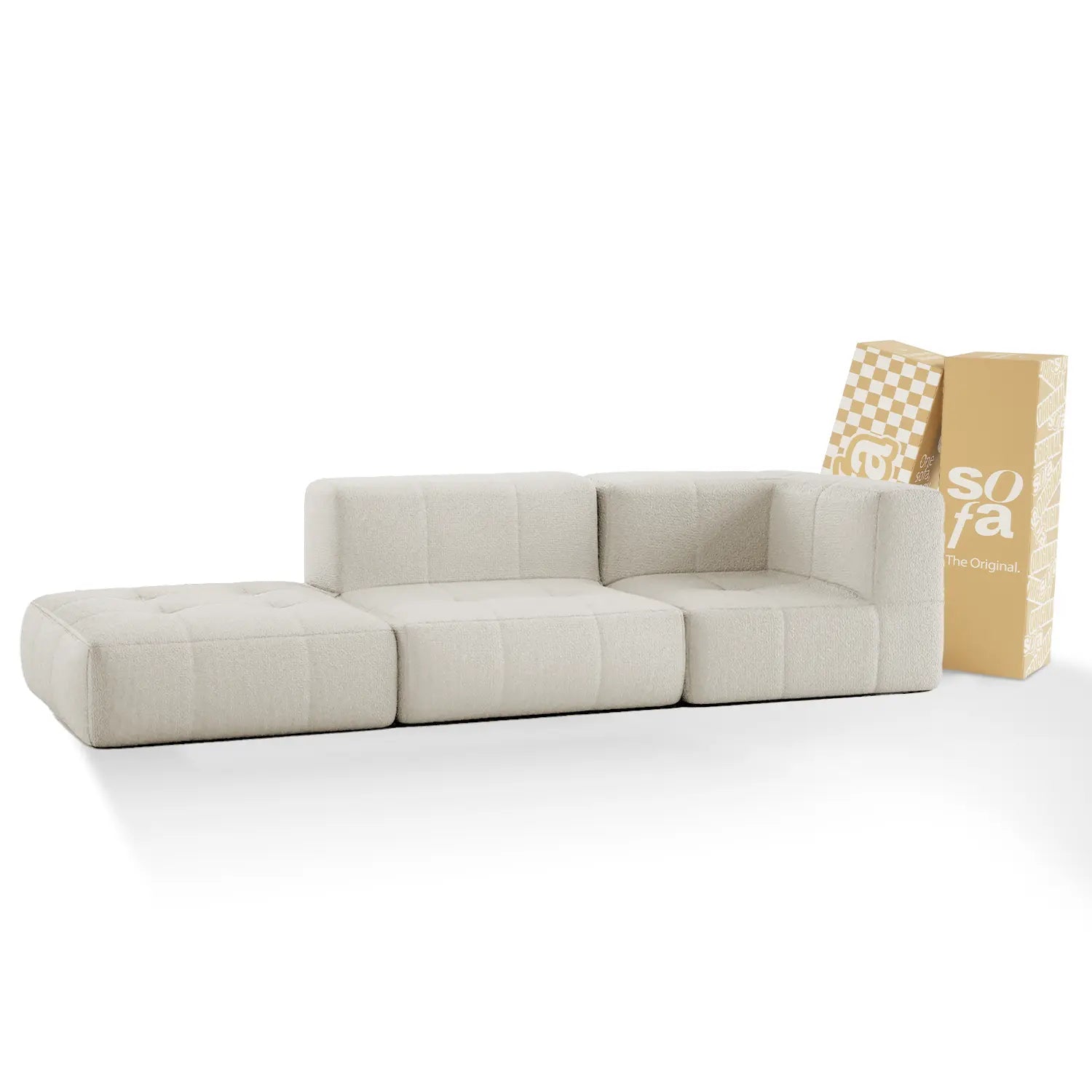 <tc>The growing sofa</tc> modulaire 2-zitsbank in bouclé 1 arm met chaise longue - linnen