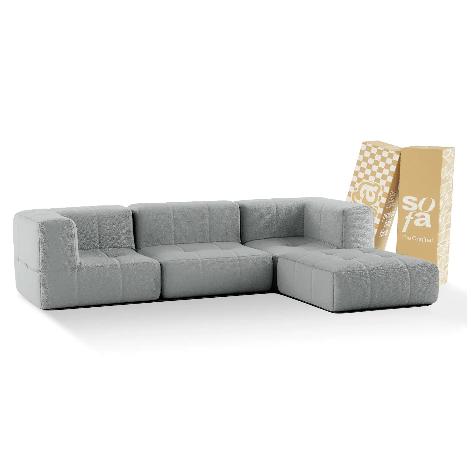 <tc>The growing sofa</tc> modulaire 3-zitsbank in bouclé 2-armig met chaise longue - grijs