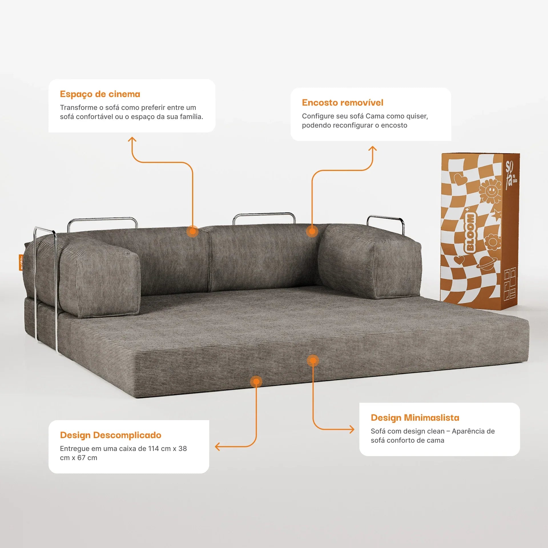 Das wachsende Sofa Bloom Schlafsofa Cord – Grau