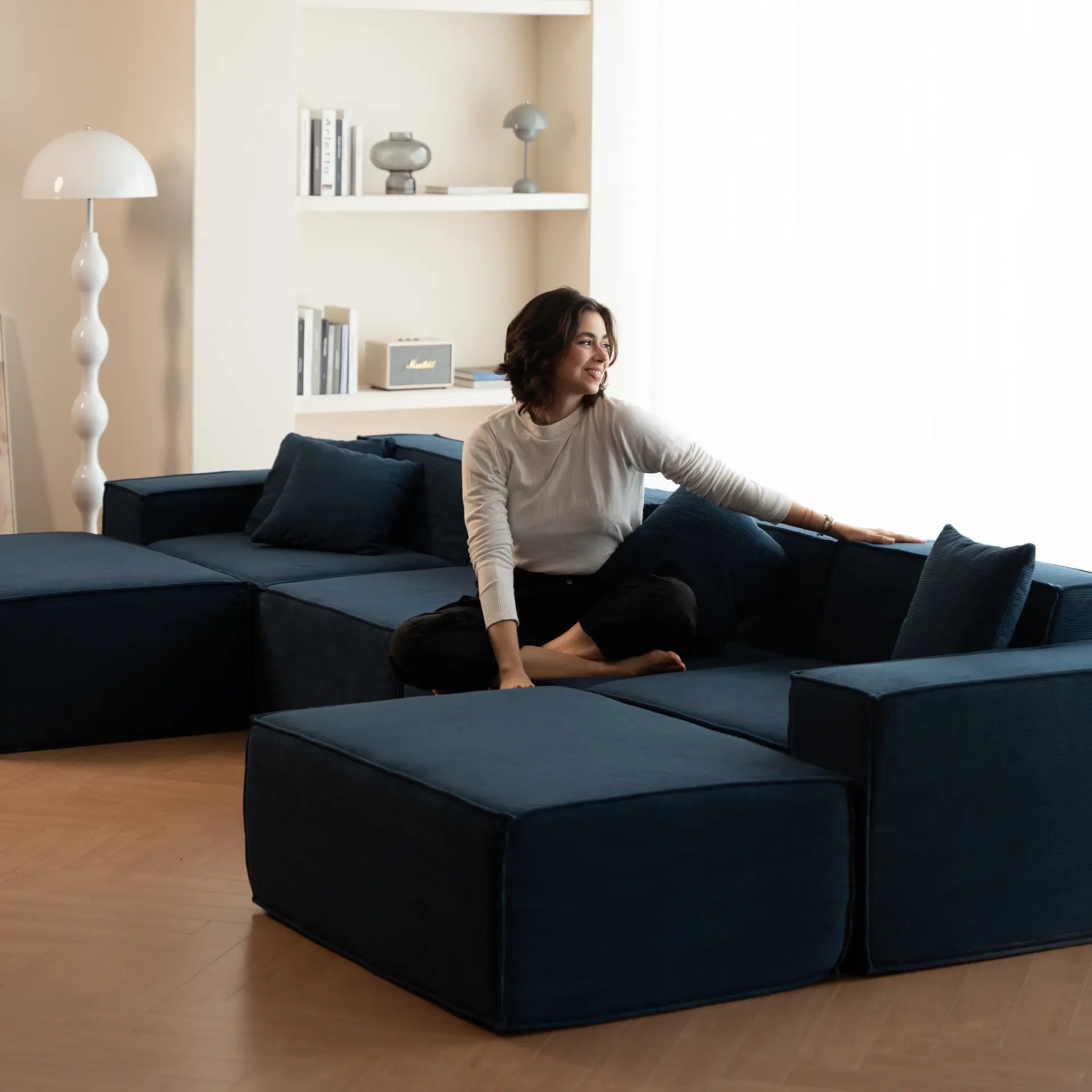 <tc>The growing sofa</tc> Pilion 3 Sitze + 2 Chaiselongues in Boucle – Blau