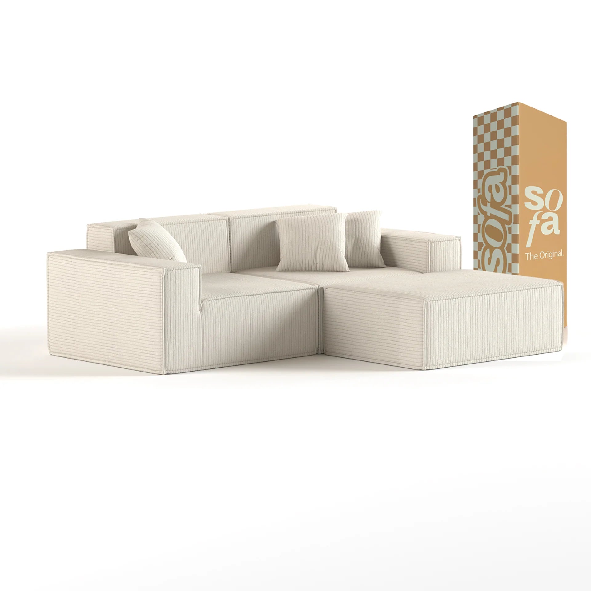 Das mitwachsende Sofa Pelion 2 Sitze + 1 Chaiselongue in Boucle – Leinen