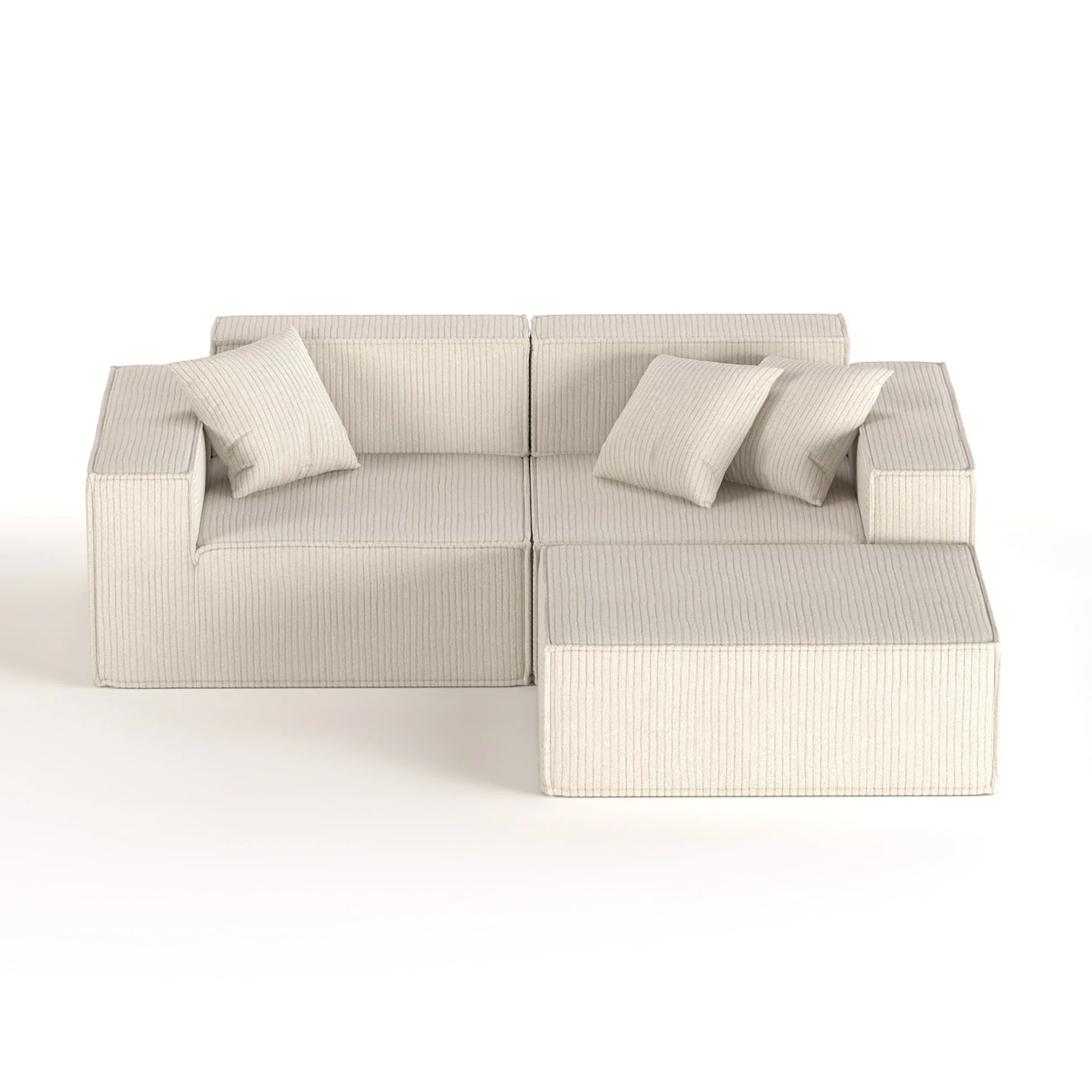 Das mitwachsende Sofa Pelion 2 Sitze + 1 Chaiselongue in Boucle – Leinen